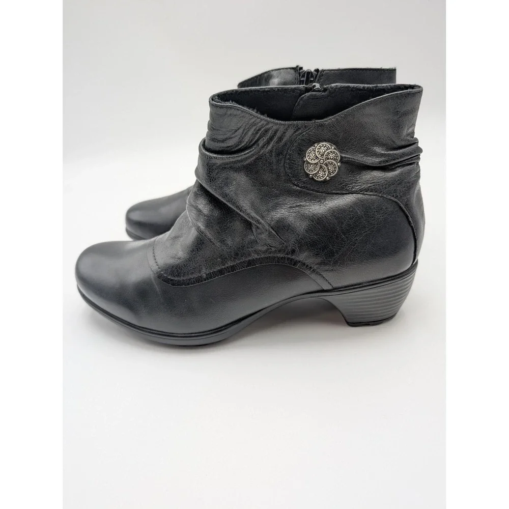 Romika Boots Womens‎ Size 6.5 Black Leather Ruched Ankle Bootie Low Heel Shoes